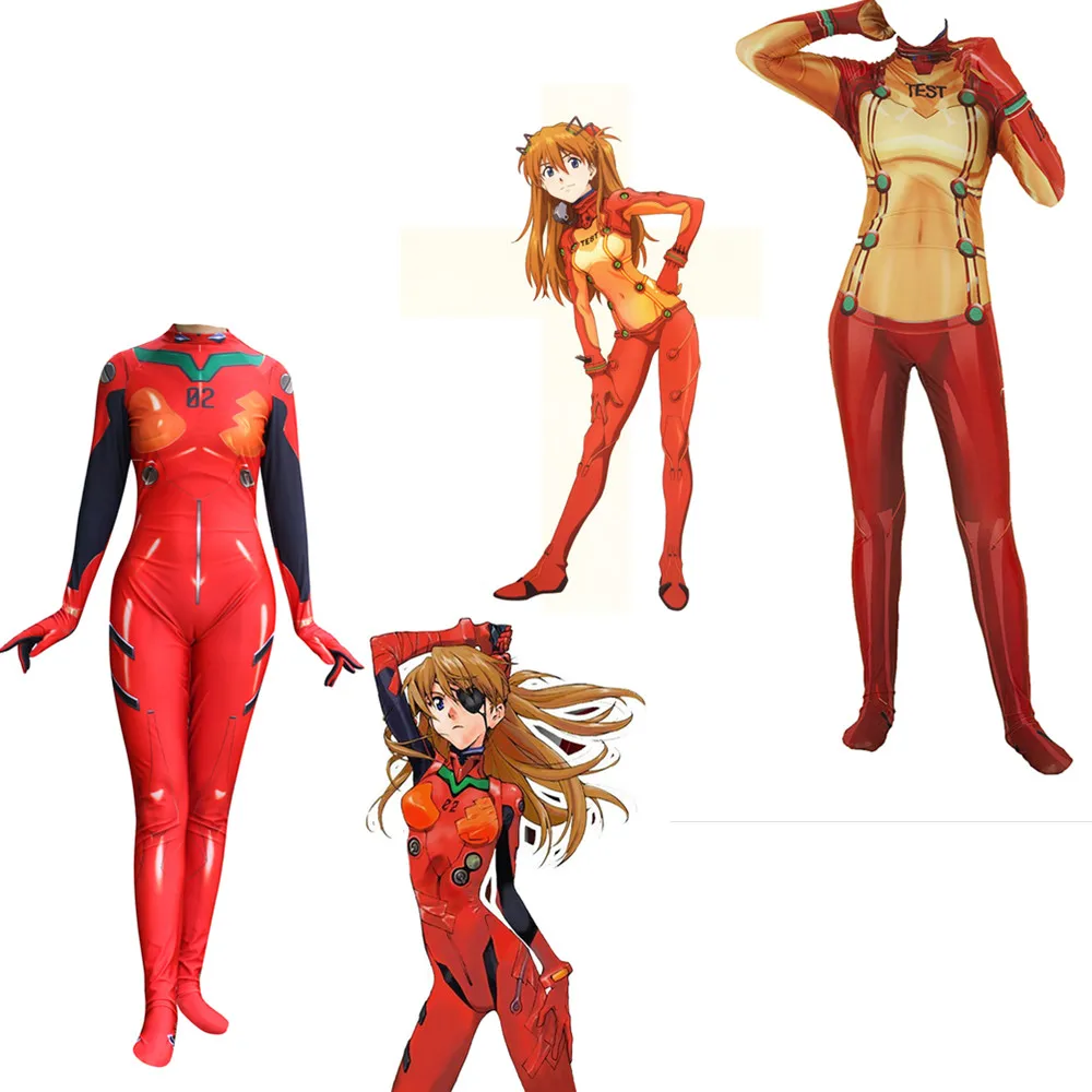 

Anime Evangelion Cosplay Costume Evangelion Asuka Langley Soryu Cosplay Costume Halloween Sexy Jumpsuit Women Men Red Bodysuit