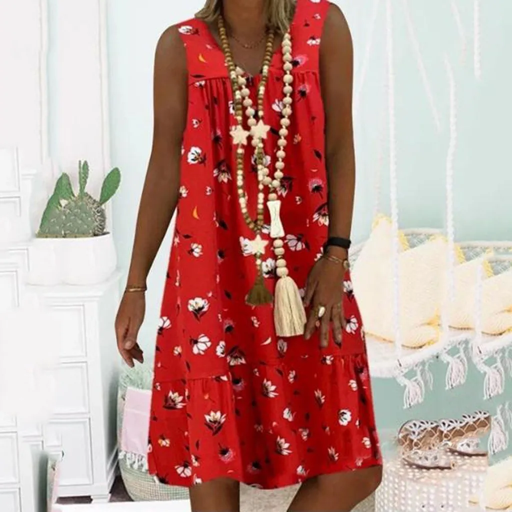 Женское платье в горошек &amp 35 свободное без рукавов с V-образным вырезом стиле