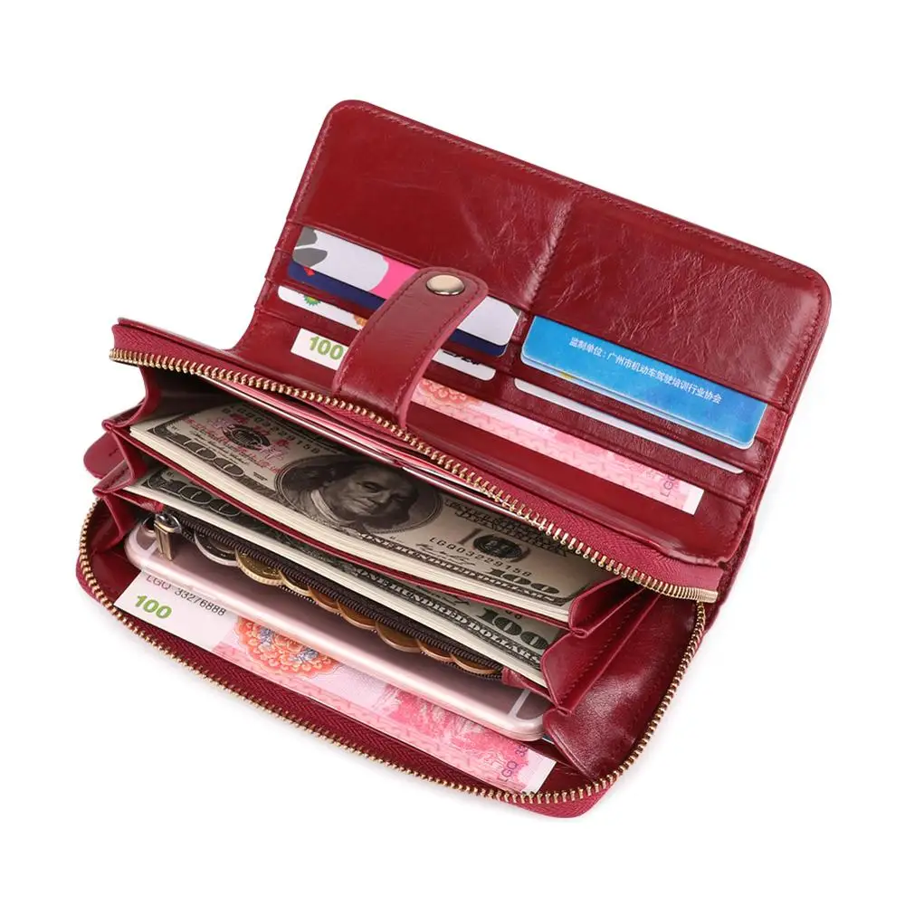 

Women Long Wallet Multi Layer Space Purse Genuine Leather Phone Case Casual Zipper Coin Purse Female Cards Holder