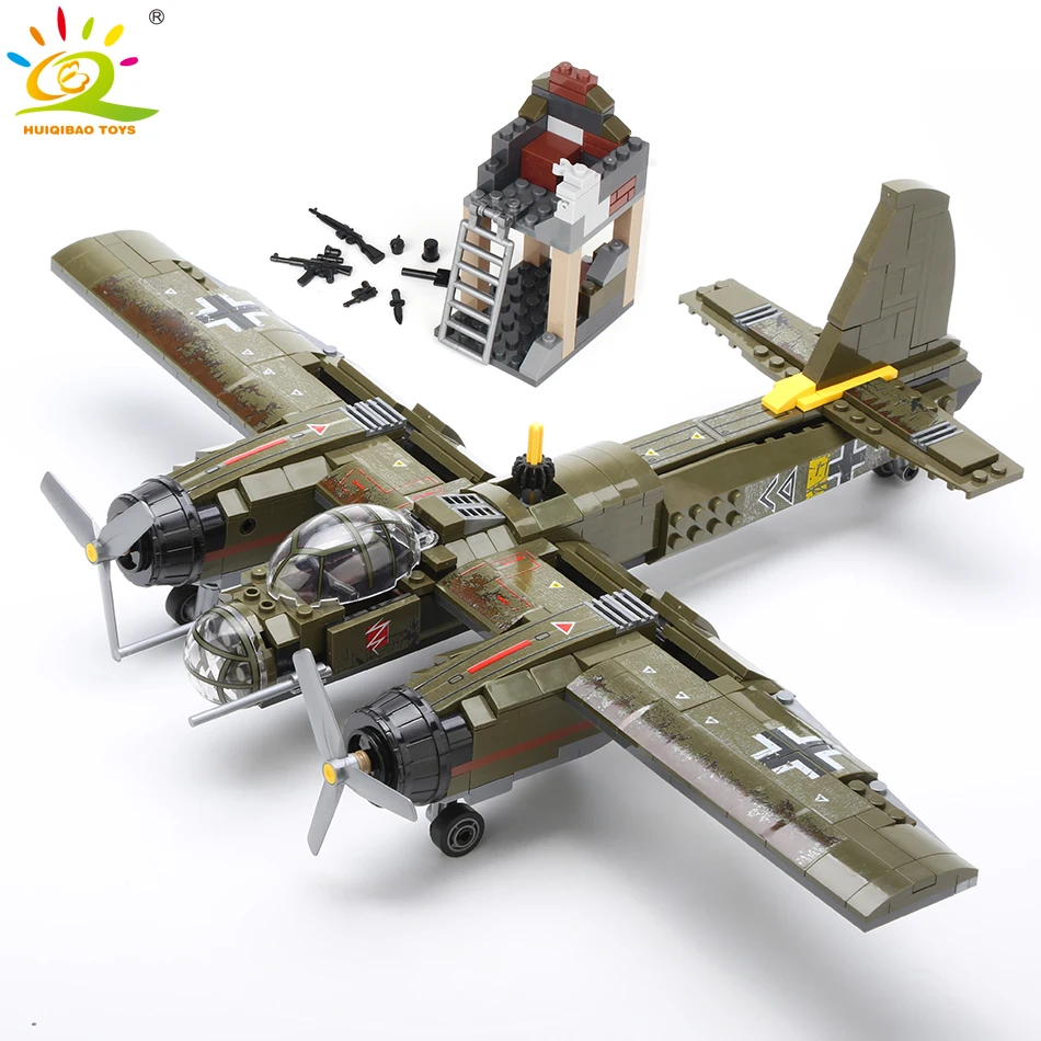 HUIQIBAO 559pcs Military Ju-88 bomber Plane Building Block WW2 elicottero esercito arma soldato modello mattoni Kit giocattolo per bambini
