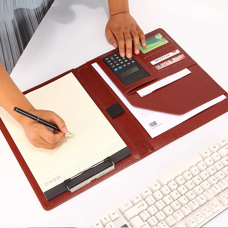 

Harphia classical A4 file folder conference file holder business document folder faux leather PU portfolio folder Black Brown