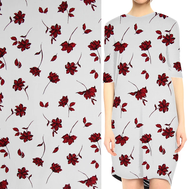 Красная Цветочная белая хлопчатобумажная ткань с вискозой подходит для домашней