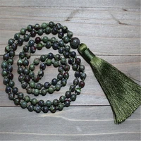 8mm dragon blood jasper 108 beads gemstone tassel mala necklace meditation wrist spirituality lucky chakra religious prayer