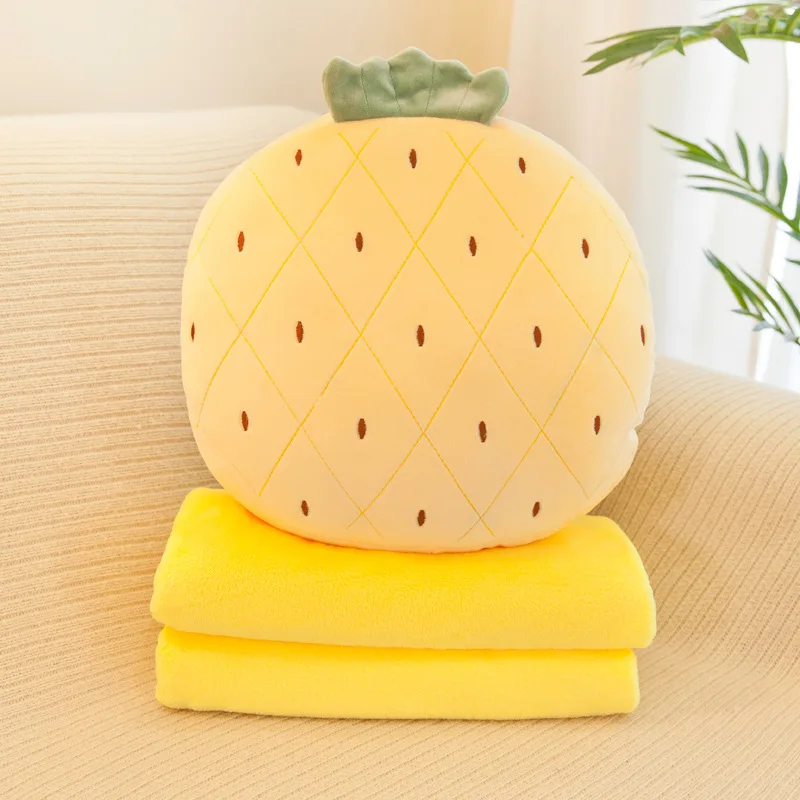 Pineapple Мультфильм фрукты форма подушки плюшевые игрушки Творческий 3 в 1 клубника морковь ананас кактус кондиционер одеяло теплая рука одеяло - Цвет: Pineapple