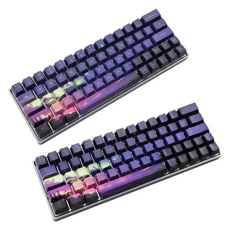 

71 Keys OEM PBT Keycaps Full Set Mechanical Keyboard Keycaps 5 Sides Dye-Sublimation Purple Dawn Light Snow Star Keycaps C26
