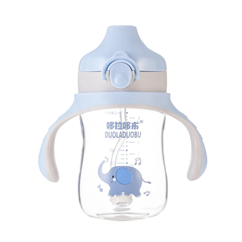 

240ML Baby Feeding Bottle Kids Cup Sippy Children Leakproof Drinking Duckbill Cups Cartoon Infant Straw Handle Drinkware