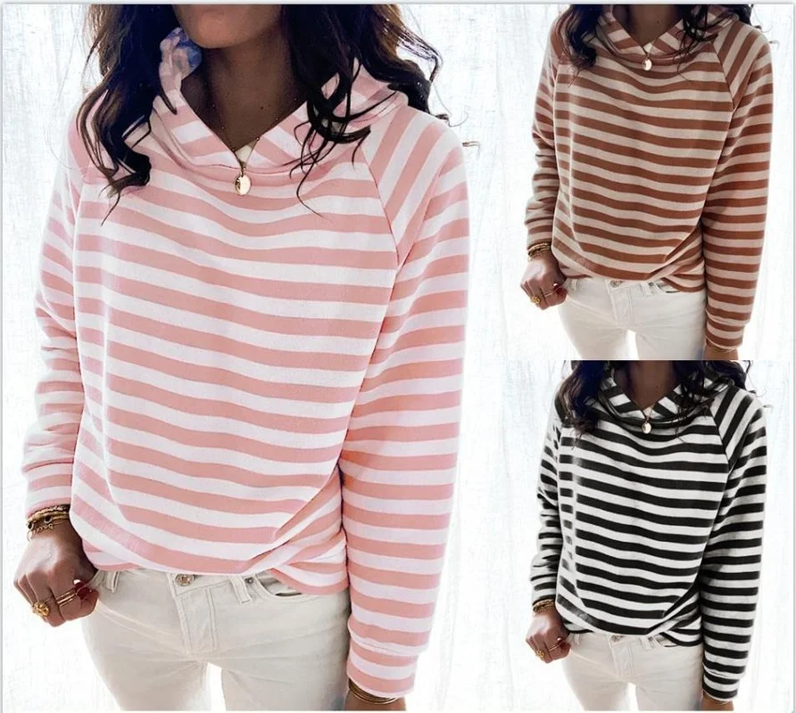 

Женская Повседневная Толстовка Donsignet, свободная толстовка в полоску с длинным рукавом, осень 2021