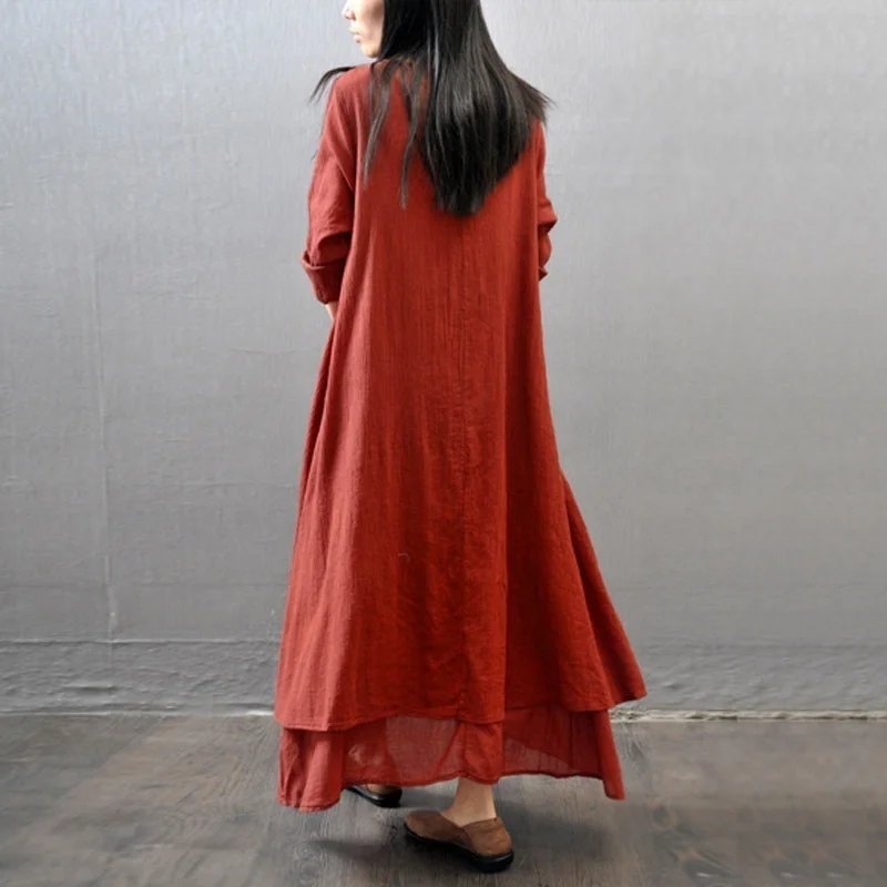 

Maternity Pregnancy clothes Vintage Women Double Layers Long Spring Fall Loose Maternity Tops Maxi Tunic Dress Dresses