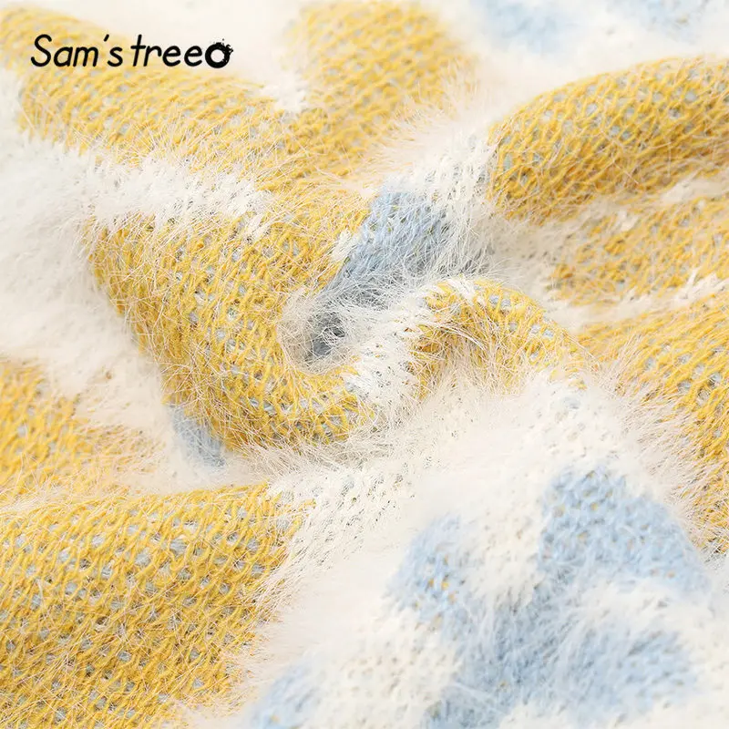Samstree, абрикосовый цветочный свитер и юбка, женский корейский стиль, комплект из двух частей,, осенняя элегантная Офисная Женская одежда из 2 частей