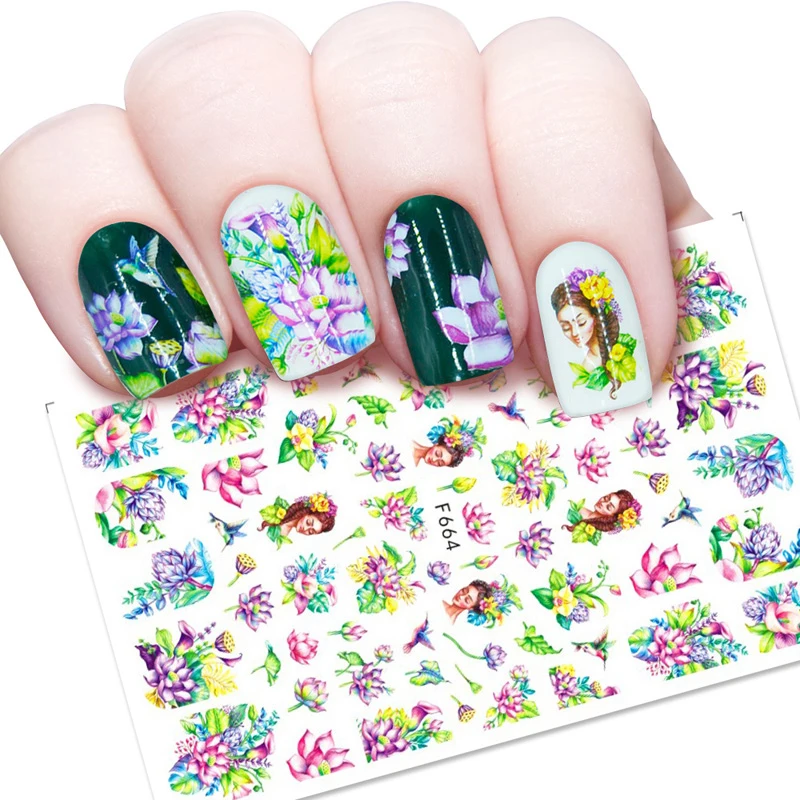

3d Nail Stickers Beautiful Lotus Decals Art Stickers For Manicure Design Art Accessories Flower Sticker Sheets Nail Charms