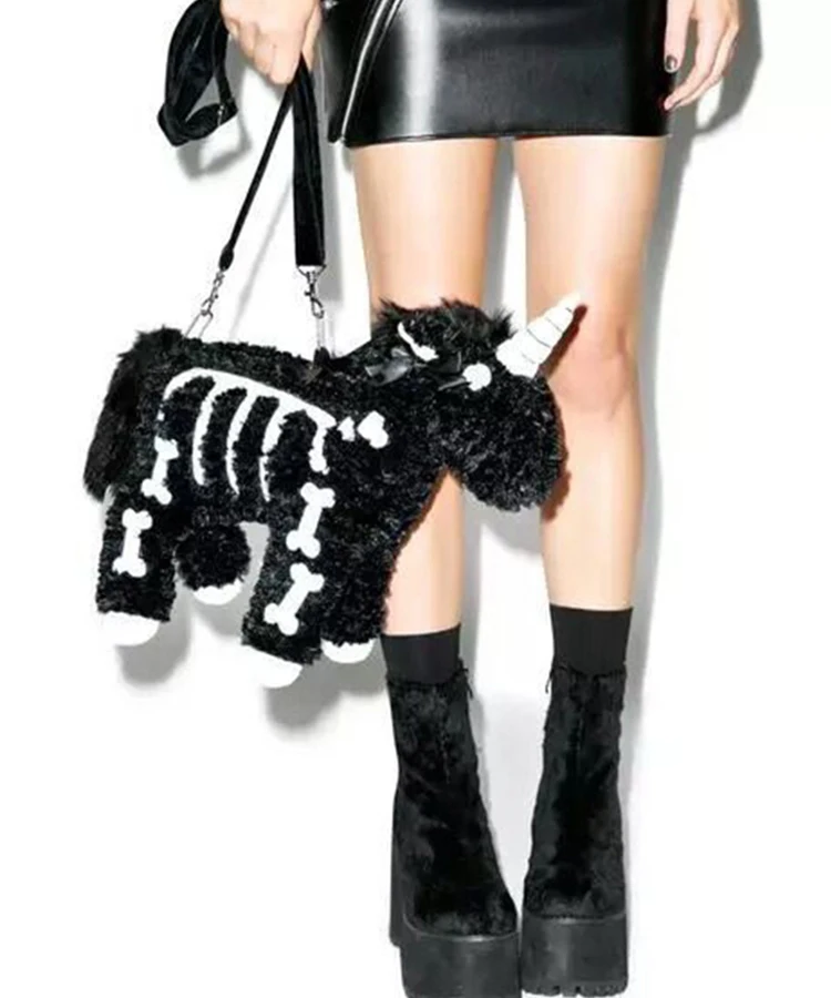 Мультяшная Лошадь Черная Готическая темная металлическая милая сумка для