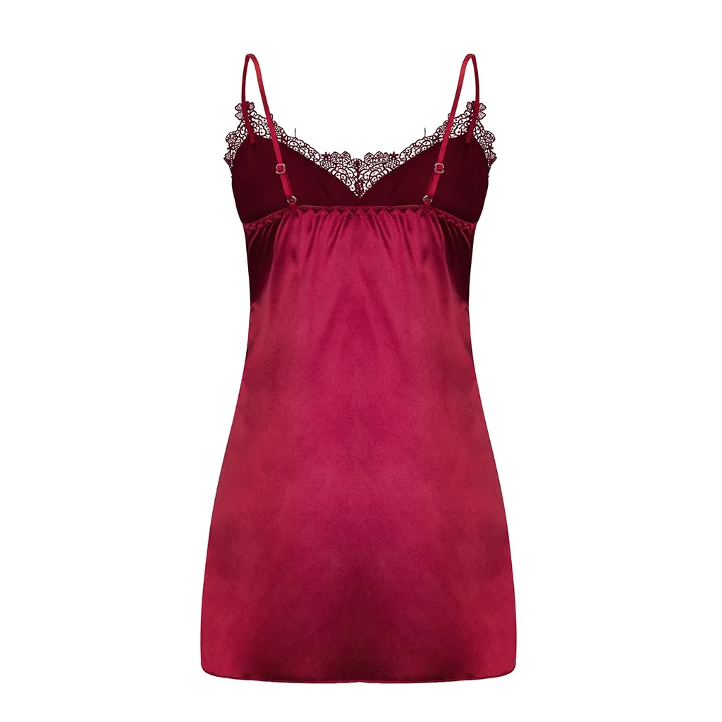 

S-3xl Sexy Nightdress Deep V Lace Sleepwear Women Lingerie Silk Satin nightie Nightgown Sleeveless Sling Nightwear Home Dress