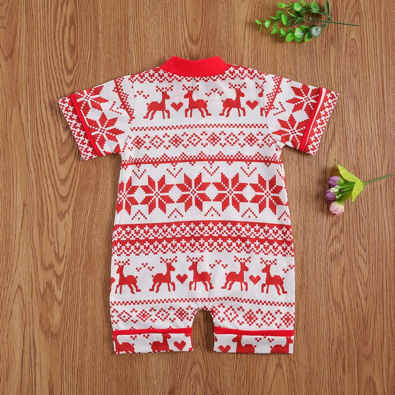 

Christmas Newborn Baby Boys Girls Rompers Cartoon Print Short Sleeve Single Breasted Jumpsuits One Piece