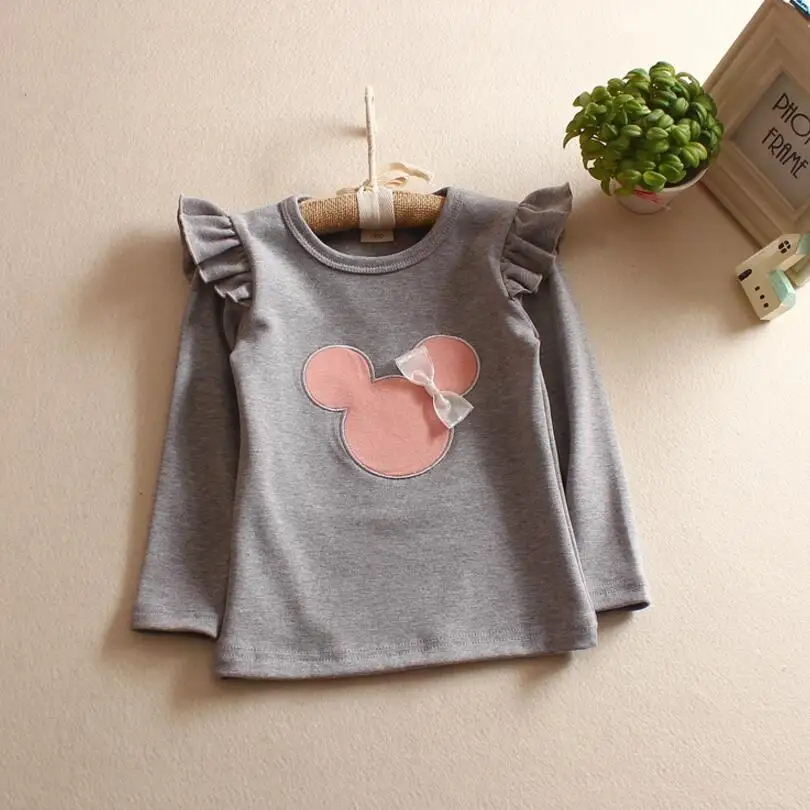Весенне осенняя футболка для маленьких девочек футболки из 100% хлопка с Минни