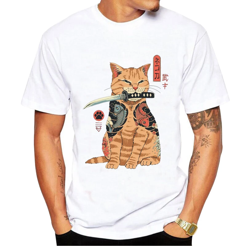 Футболка мужская с забавным принтом кота Повседневная Свободная рубашка