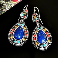 boho ethnic style water droplet shaped dangle earrings inlaid natural stone crystal rhinestone for women party jewelry