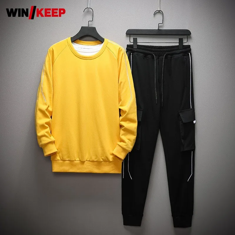 Мужской спортивный костюм с круглым вырезом свитшот длинными рукавами и