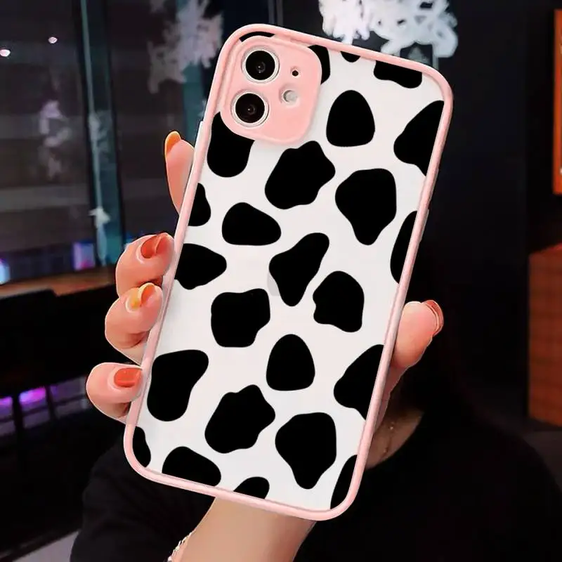 

cow Phone Case For iPhone 12 11 Mini Pro XR XS Max 7 8 Plus X Matte transparent Pink Back Cover