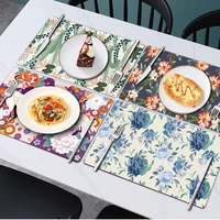 placemat kitchen tableware pad table mat coaster pu leather washable heat insulation small floral cushion kitchen accessories