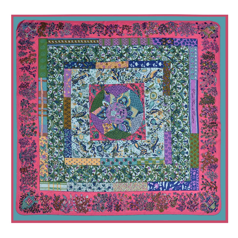

Luxury Brand Rectangular Geometric Floral Print Silk Scarf for Women Headband 130cm Big Size Female Square Shawls Coverchief