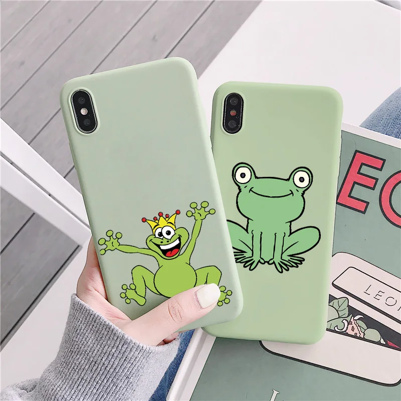 

Mint Funny Crown Frog Animal Phone Case for iphone 11 12 13 Pro Max 6s 7 8 Plus SE 2020 X XS MAX XR Back Soft Silicone Cover