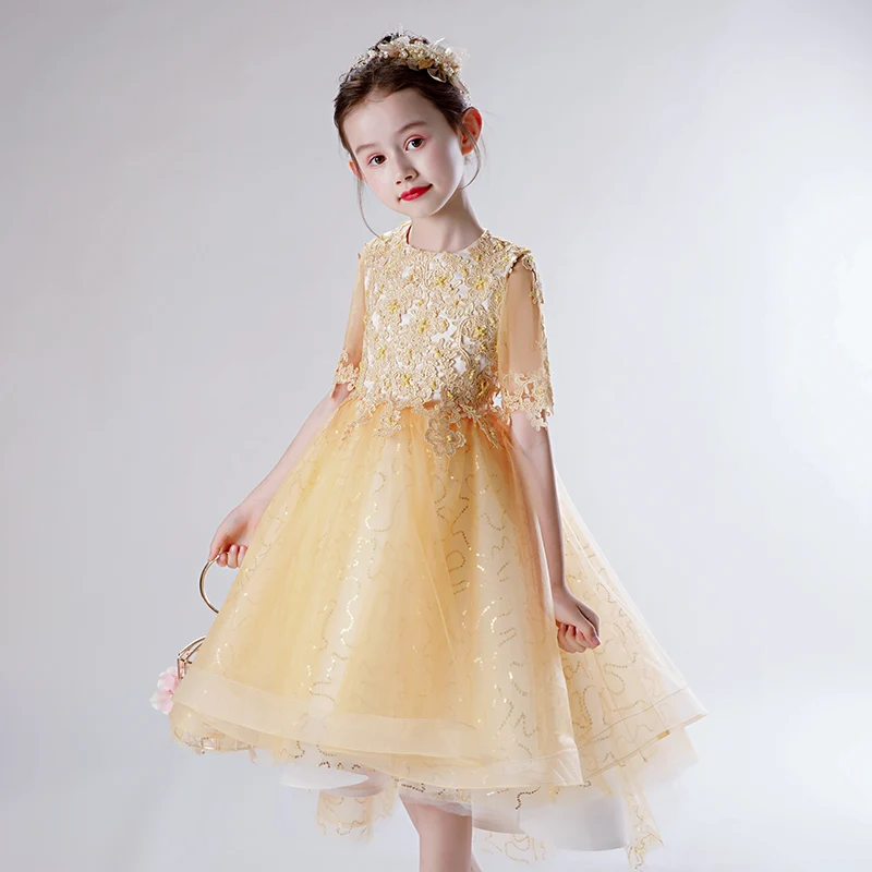 Платье с круглым вырезом и блестками для маленьких девочек|Цветочные платья