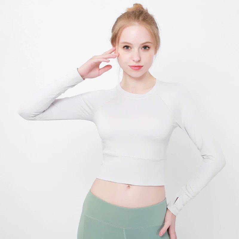 Бесшовные топы для йоги с длинным рукавом тренировок женщин фитнеса спортзала