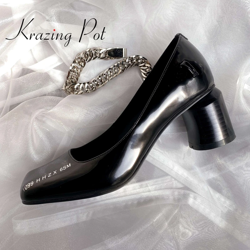 

Krazing pot genuine leather square toe high heels brand shoes England style young lady streetwear chain spring women pumps L0a