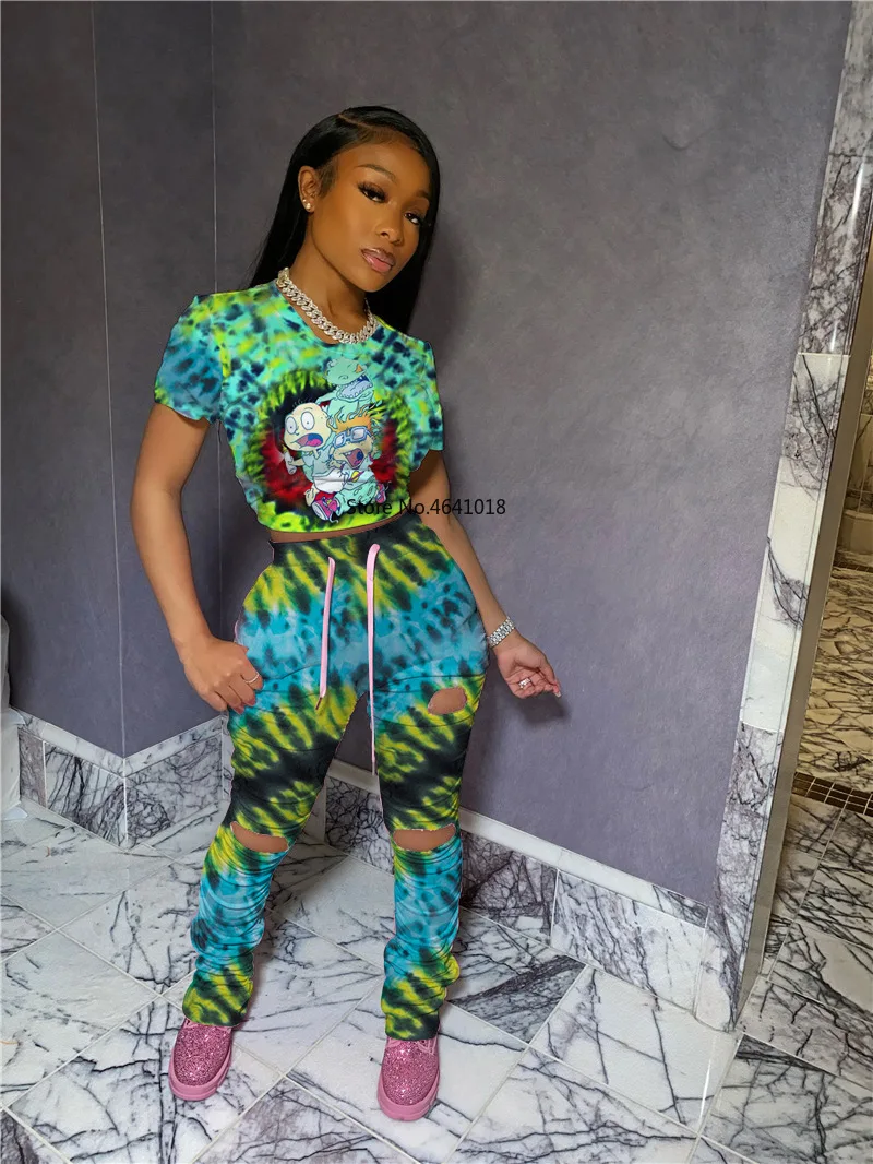 Повседневная Женская футболка с принтом из мультфильма комплект двух предметов