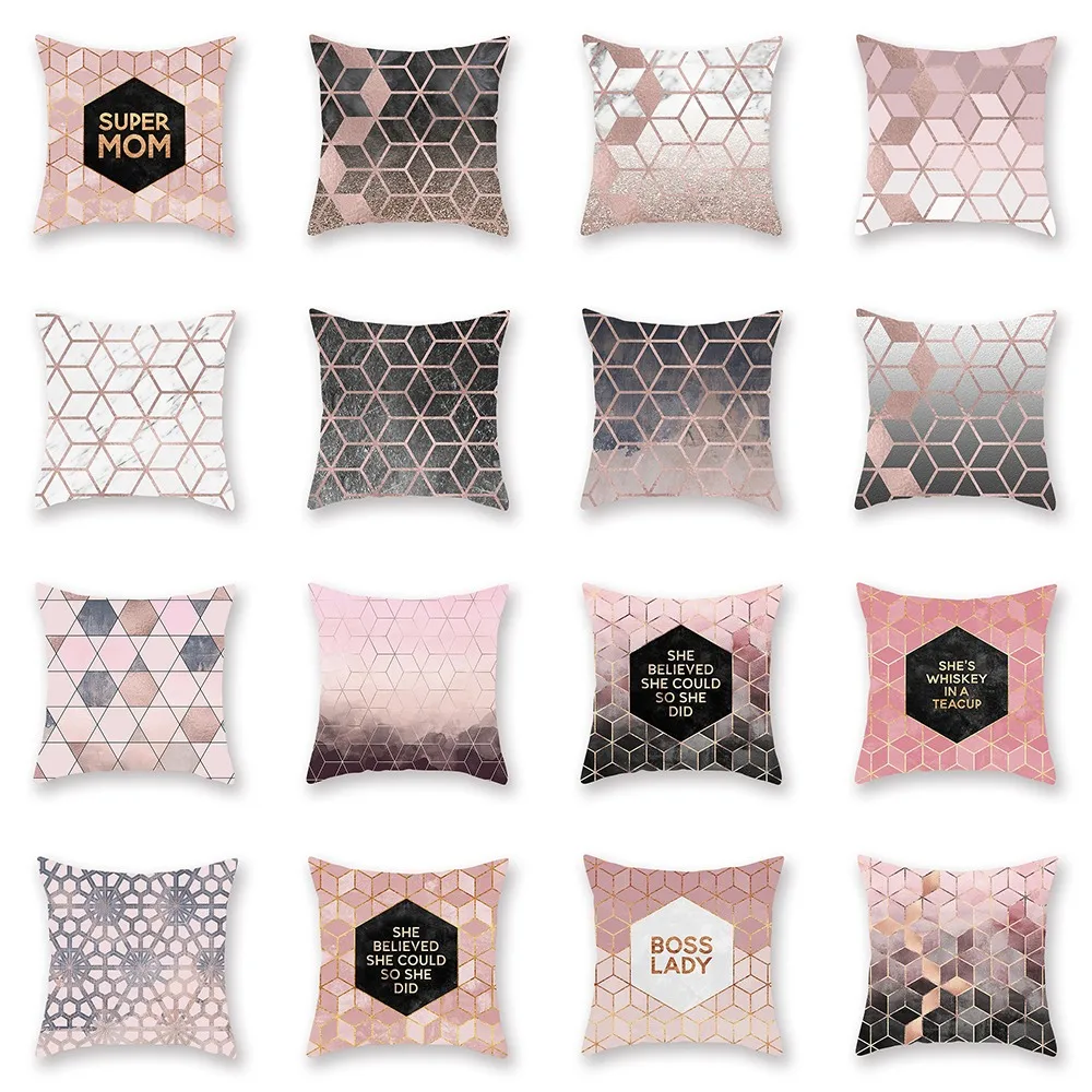 Розовый геометрический нордический Чехол на подушку с принтом наволочка