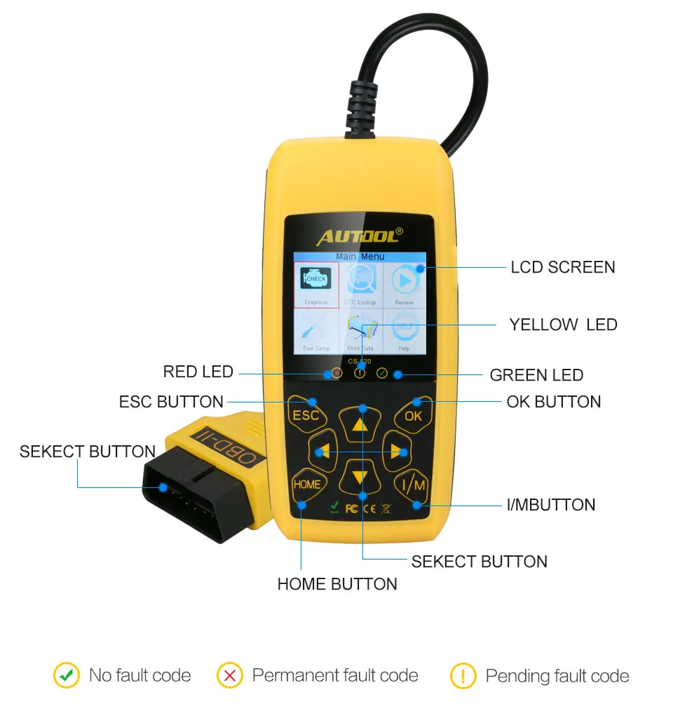 AUTOOL CS520 автомобиль OBD 2 код ридер CAN BUS с цифровой светодиодный дисплей OBD2 сканер