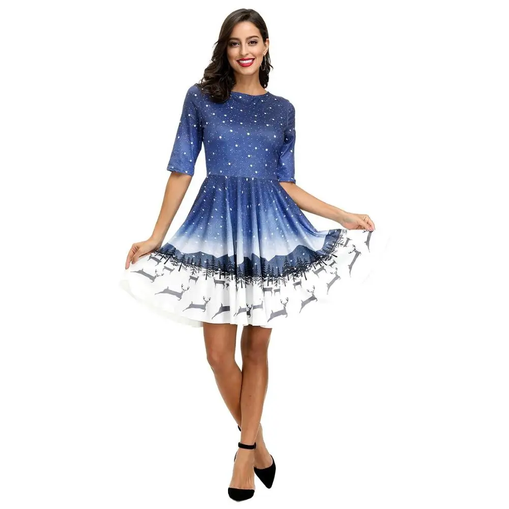 Miduo/рождественское платье для женщин с коротким рукавом и круглым вырезом Зимние