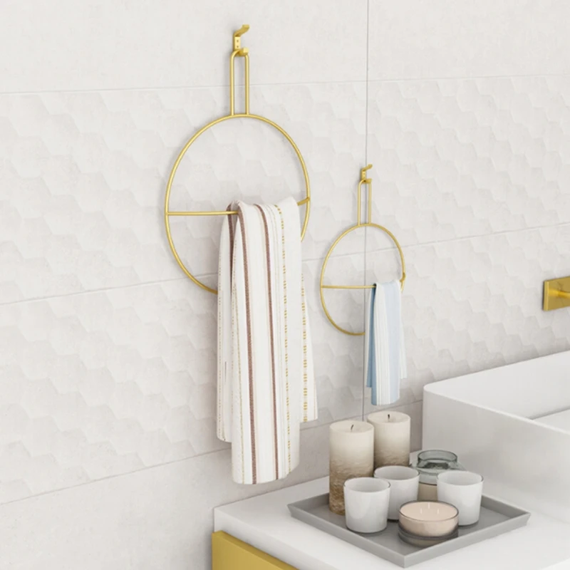 Скандинавские круглые Вешалки для полотенец Настенные Золотые банные кольца