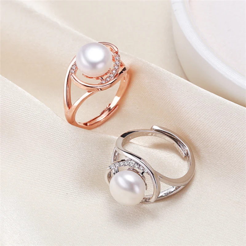 

Natural White Freshwater Pearls Rings Beads Irregular Metal Silvery Round Pearls Women Rings Handmade Jewelry Accessories