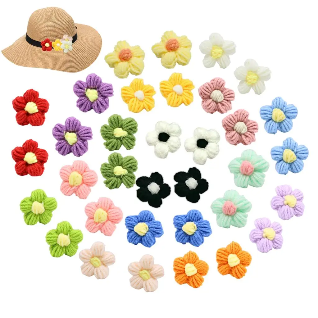 

34 шт., декоративные цветы для вязания крючком, 4,5 см/1,8 дюйма, разные цвета, «сделай сам»