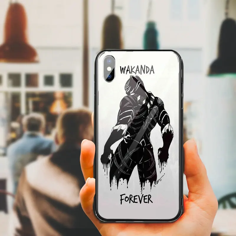 Милые чехлы для телефонов из закаленного стекла Wakanda Black Panther iPhone 10 X XR XS 11 Pro Max 7 6 5 5S
