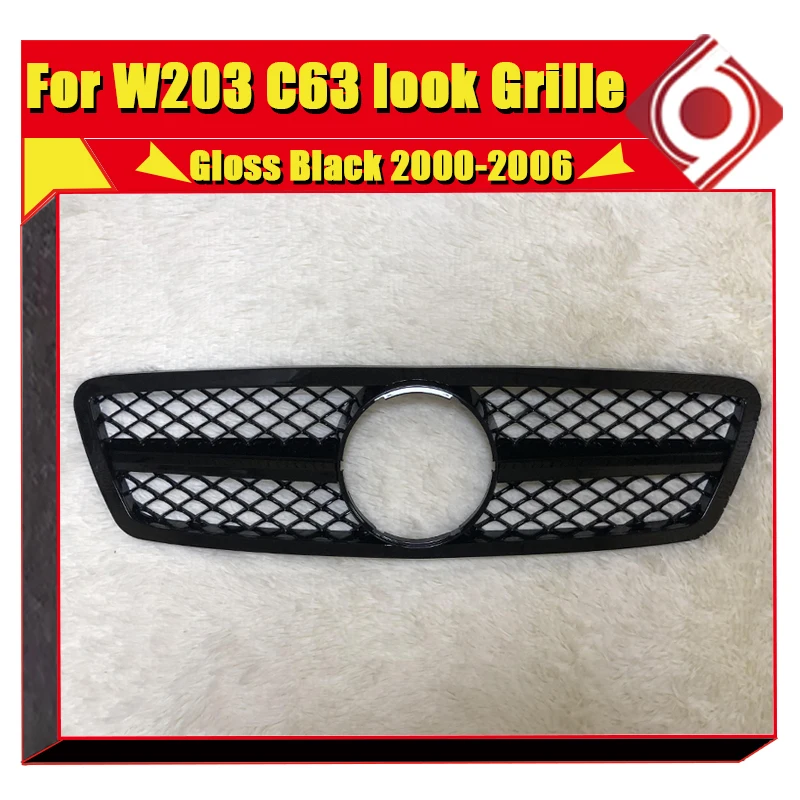 For Mercedes C Class W203 C203 Sedan Sports Front Grille Grill Grills C63 Style ABS Gloss Black Direct 1:1 Replacement 2000-2006 |