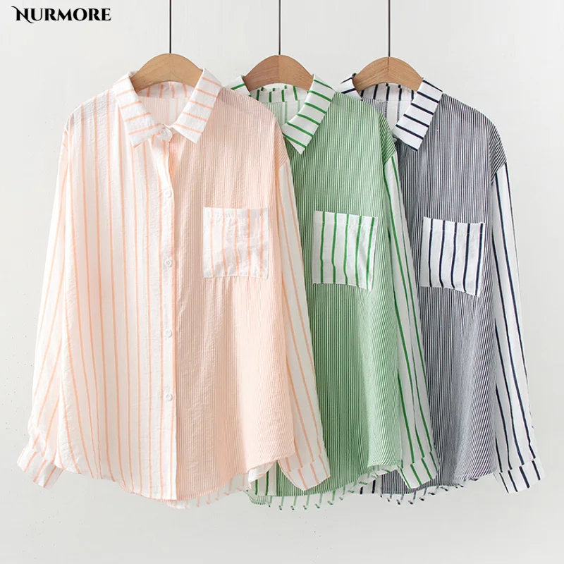 

Женская модная блузка контрастных цветов с полосатым принтом, Офисная Женская Повседневная рубашка, шикарные блузы, топы, 2021