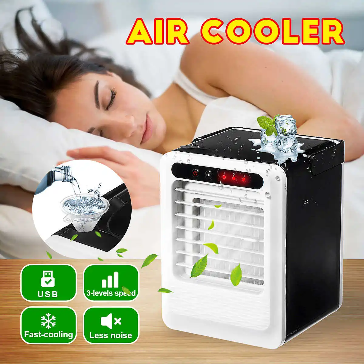 

3 Modes USB Mini Air Conditioner Mute Portable Air Cooler Fan Desktop For Home Camping Travel ABS Less Noise Air Conditioners