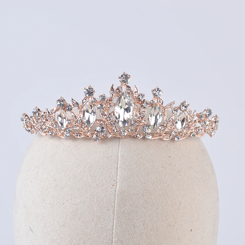 

Princess Crystal Rose Gold Tiaras and Crowns Headband Girls Love Bridal Prom Wedding Party Accessiories Hair Jewelry