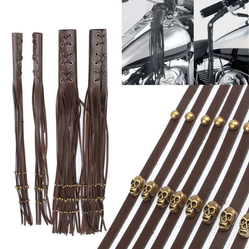 

22mm 25MM Motorcycle Hand Grips Lever Cover Bronze Skull Leather Tassel Handlebar Grip Covers