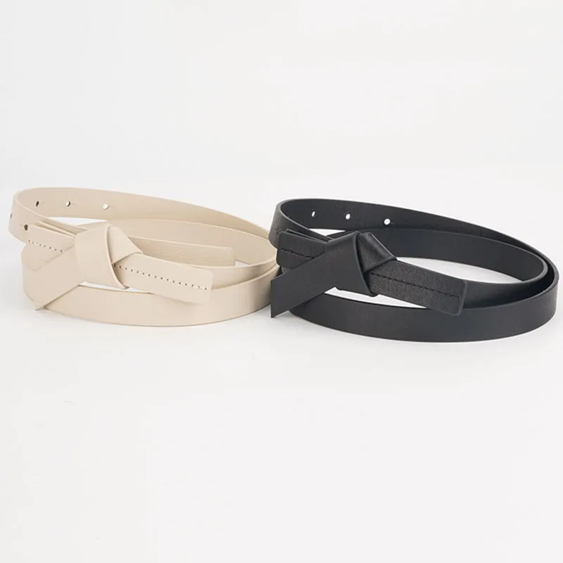 

100cm PU Leather Belts for Women Bowknot Female Waist Belt Fashion Thin White Black Ladies Dress Belt