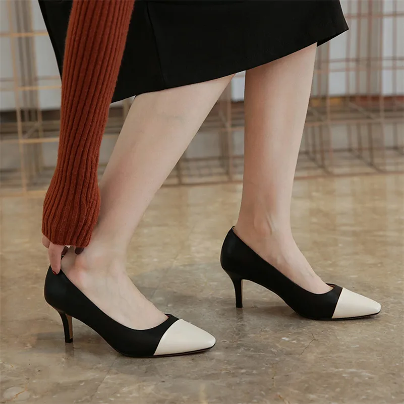 

ANNYMOLI High Heels Women Shoes Natural Genuine Leather Stiletto High Heels Shoes Cow Leather Mixed Colors Pumps Lady Size 34-39