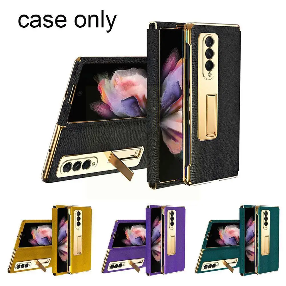 

Роскошный чехол для Samsung Z FOLD 3, складной экран с гальваническим покрытием, защитный чехол с крышкой 360, Кожаная подставка, градус B8F8