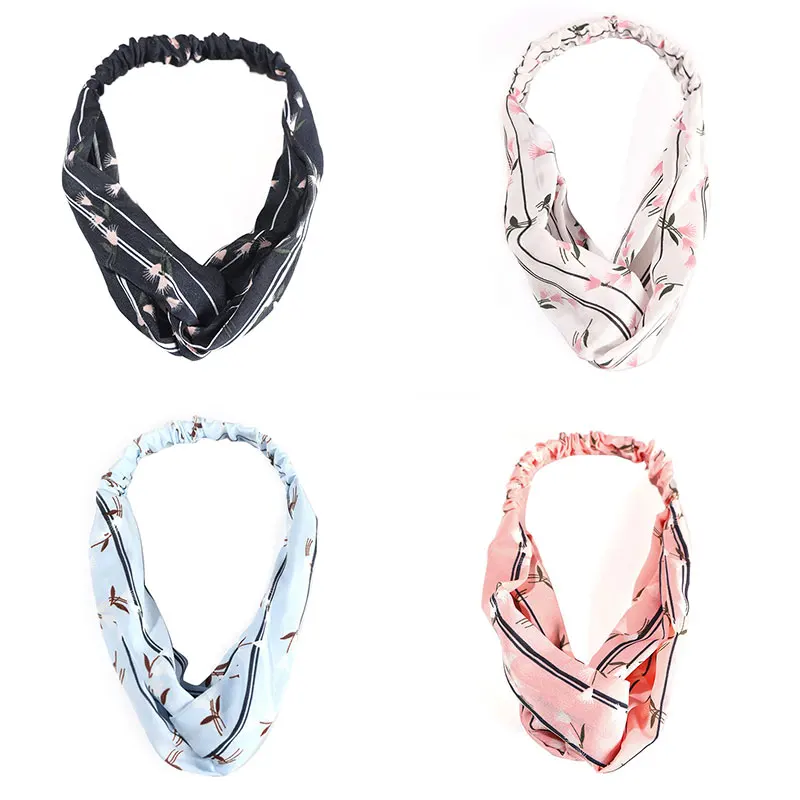 

Simple Elastic Hair Band Bohemian Floral Print HeadbandCross Knotted Hair Ribbon Girls Headdress Turban Summer Hair Accessories