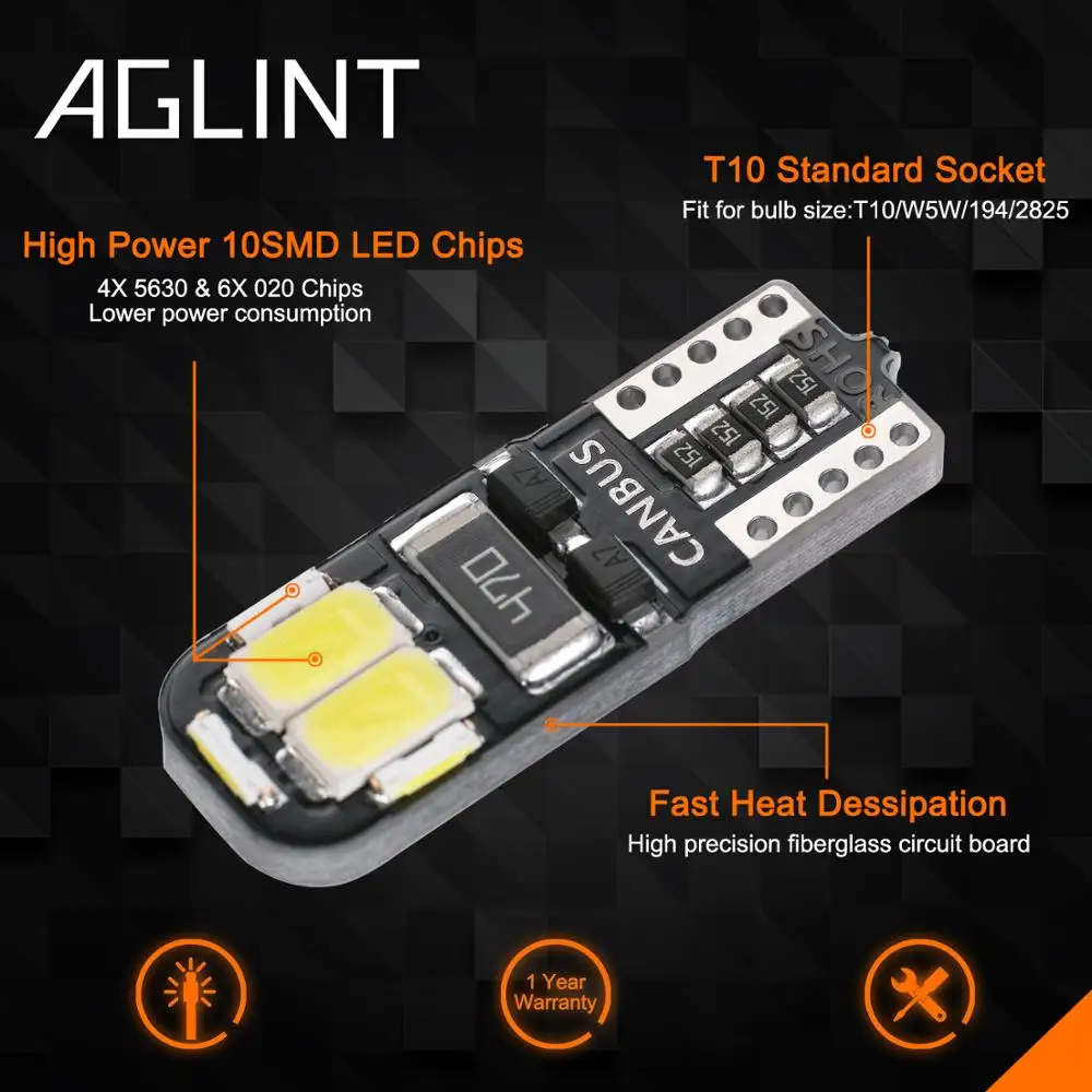 AGLINT 8 шт. супер белый T10 W5W 194 168 светодиодный CANBUS без ошибки лампы для Ford Focus 2