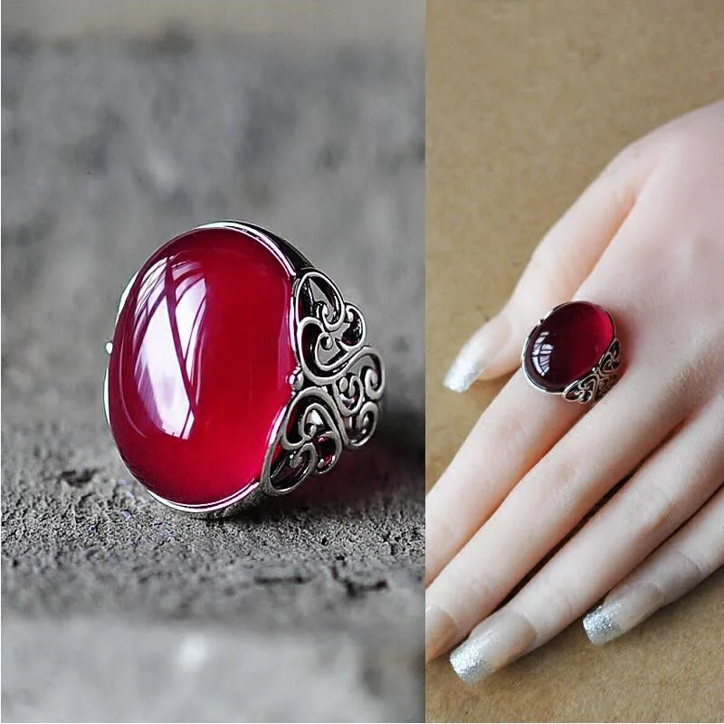 

Fashion Retro Red Gem Crown Ring Charm Women's Ring Wedding Party Jewelry Accessories Cocktail Ring Adjustable Anniversary Gift