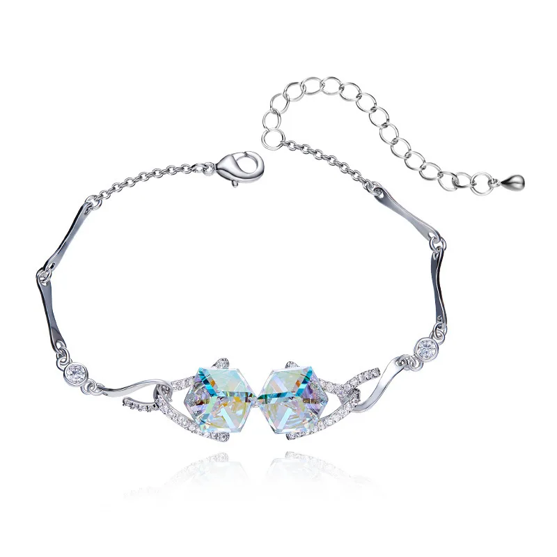Colorful BOSCEN украшенный кристаллами от Swarovski разноцветный браслет для женщин девушка подарок на день рождения милый роскошный квадратный элегантный - Цвет камня: Colorful