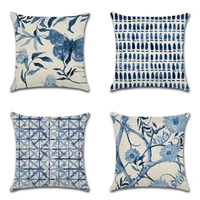 4545cm new gouache blue series printing pillow case linen sofe decorative pillowcases butterfly tree plant car cushion cover