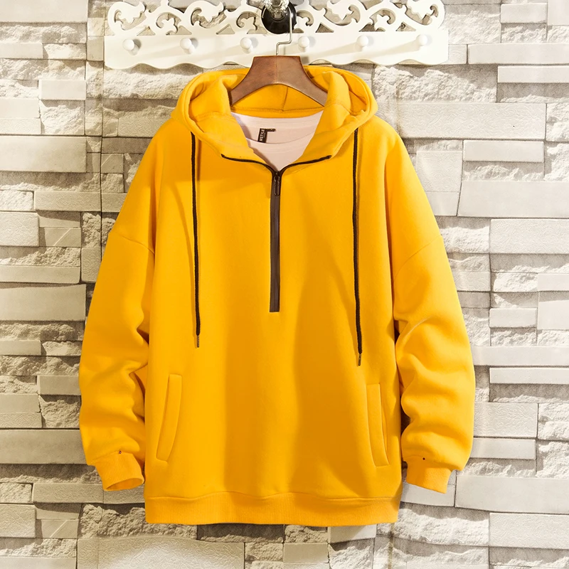 

Новое зимнее японское бархатное утепленное свободное качественное молодежное модное однотонное мужское худи большого размера в стиле Хар...